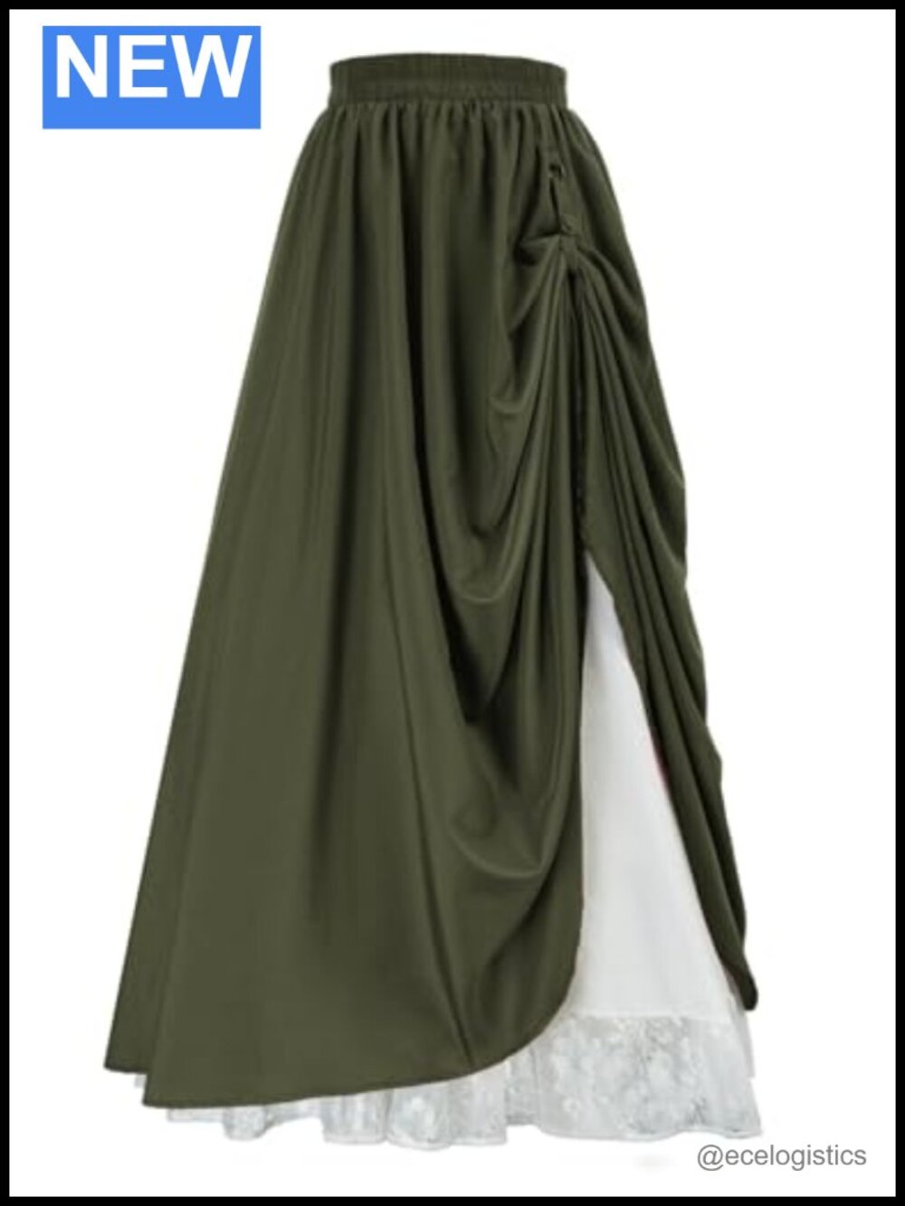 Women's Double Layered Maxi Flowy Renaissance Skirt with Elastic Waist